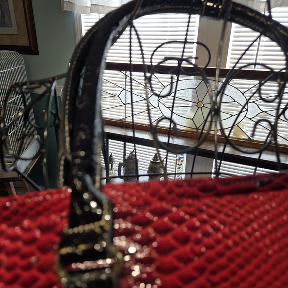 SAMANTHA BROWN - TOTE- Weekender - elegant Red and Black Croc Embossed Gold - Picture 8 of 16